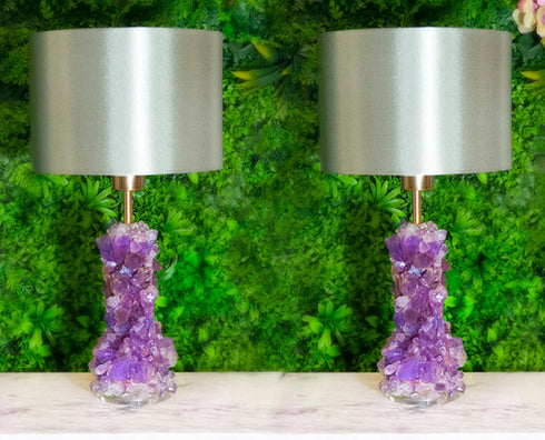 Set Natural Crystal Amethyst Table Lamps